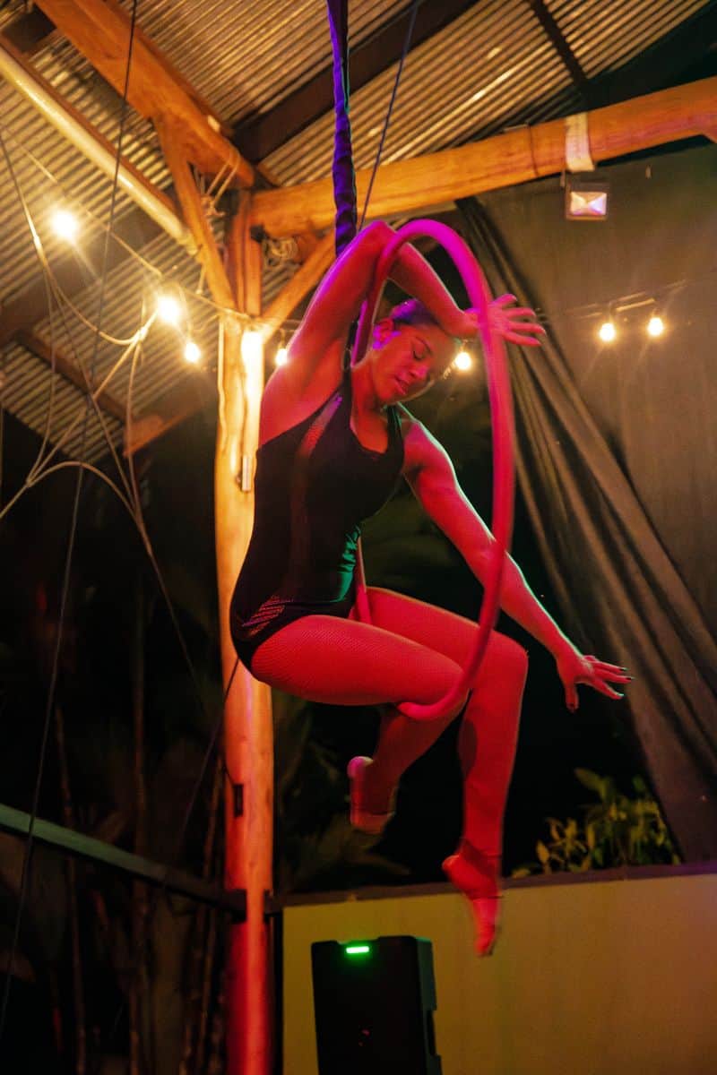 Aerial hoop performance at an Airborne Arts retreat in Costa Rica