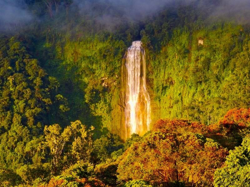 Hidden cave near Diamante Falls surrounded by jungle and the roar of an 1,800-foot waterfall