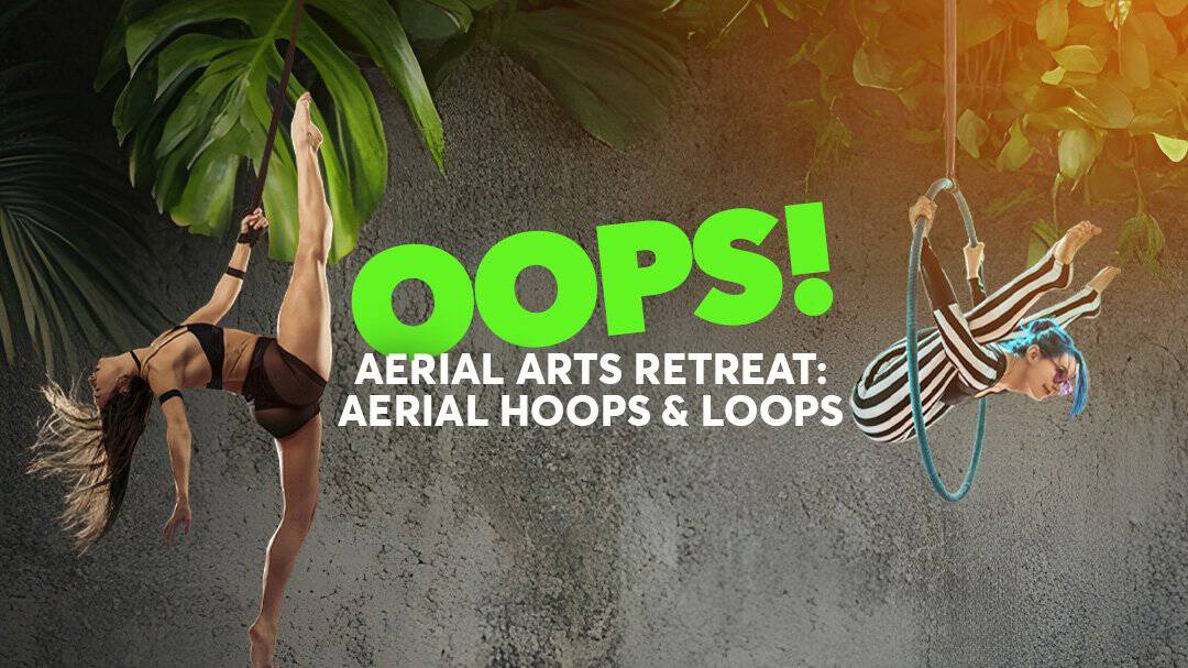 Aerial hoop artists performing during a retreat in the open-air jungle studio at Airborne Arts Costa Rica